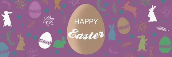 Colorido Estandarte Pascua Con Conejitos Huevos Flores Cerca —  Fotos de Stock