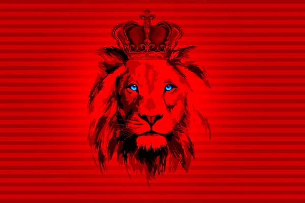 Красивый Лев Короной Красном Фоне — стоковое фото