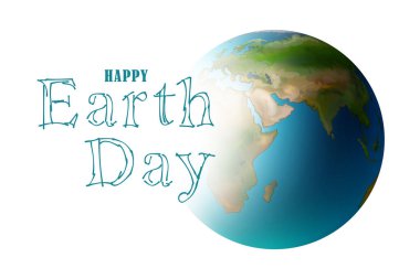 Dünya Günü Arkaplanı. Doğa ve çevre koruma bayramı kutlamaları için beyaz arka planda mutlu bir Dünya Günü afişi..