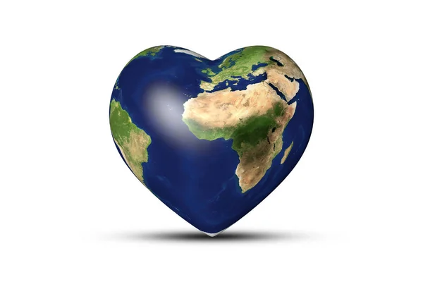 Hintergrund Zum Welttag Der Erde Erde Herzform Auf Weißem Hintergrund — Stockfoto