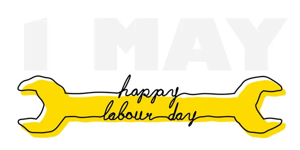 Nemzetközi Munkásnap Sárga Csavarkulcs Szöveges Labor Day Részletesen — Stock Fotó