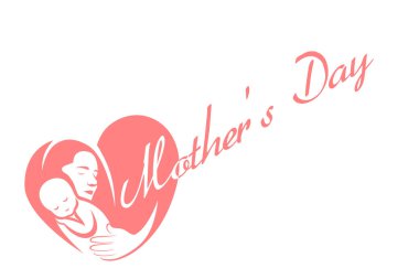 Anneler Günü. Siluet anne, beyaz arka planda bir bebeğe kalp şeklinde sarılıyor...