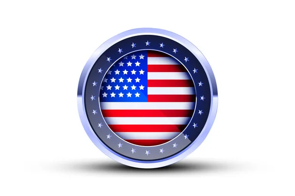 アメリカ合衆国国旗メタル ラウンド フレーム白地に近い — ストック写真