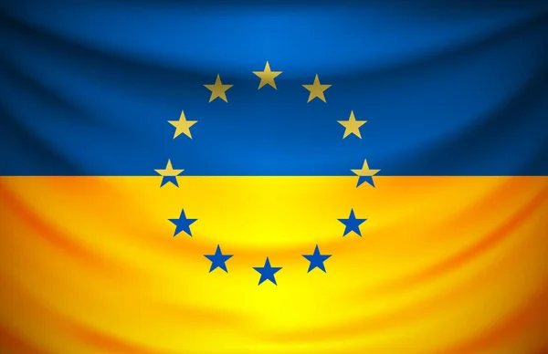 Ukrainas Flagga Med Europeiska Unionens Stjärnor Detalj — Stockfoto