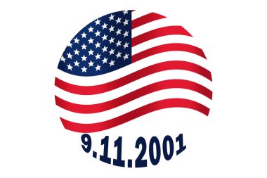 Vatanseverlik Günü. Anma Günü. Beyaz arka planda tarihi 9.10.2001 olan Amerika bayrağı..