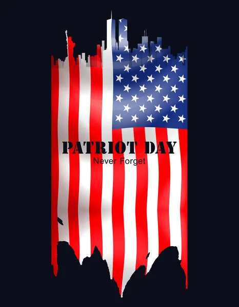 Patriot Day Silhouette City New York Background Torn Flag Detail — Stock Photo, Image