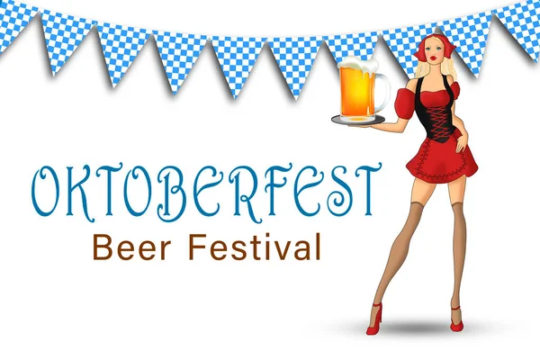 Oktoberfest Beer Festival Beautiful Waitress Holding Glass Beer White Background — 图库照片