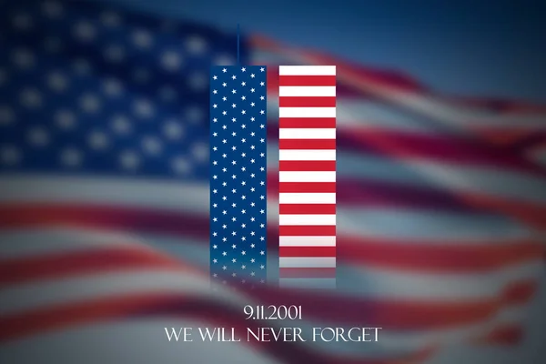 Patriot Day Silhouettes Twin Towers Background Flag Close — Fotografia de Stock