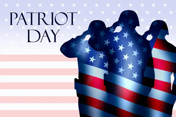 Patriot Day. Silhouettes of soldiers on the background of the US flag close up.