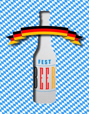 Beer Festival. Bottle of beer on the background of the flag of Bavaria close up.
