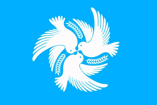 Peace Day. Logo of three white doves on a blue background close up.