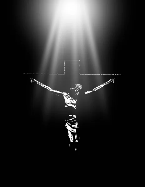 耶稣诞生了黑暗中 几缕光线落在十字架上 基督教 — 图库照片