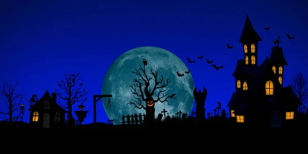 Dia Das Bruxas Panorama Cidade Estilo Halloween Assustador Halloween Isolado — Fotografia de Stock