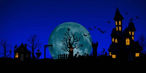 Halloween City Panorama Halloween Stijl Enge Halloween Geïsoleerde Achtergrond Close — Stockfoto