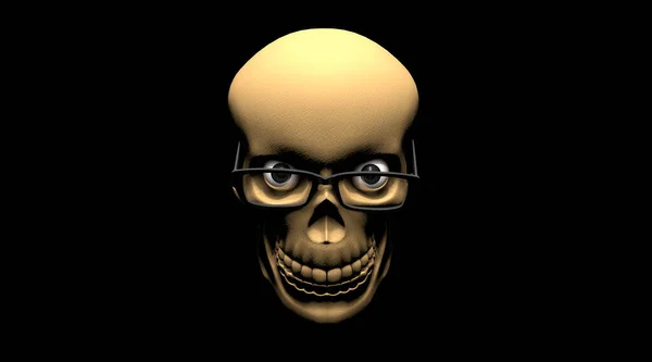 Crânio Com Óculos Fundo Preto Perto Que Olhar Assustador Halloween — Fotografia de Stock