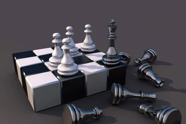 チェスマン 3Dイラスト ポーンズは王を押しのけて — ストック写真