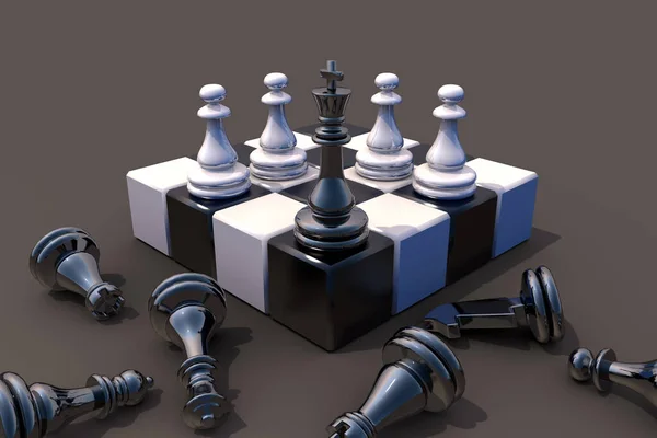 Schachspieler Illustration Bauern Drängen Den König Aus Nächster Nähe Vom — Stockfoto