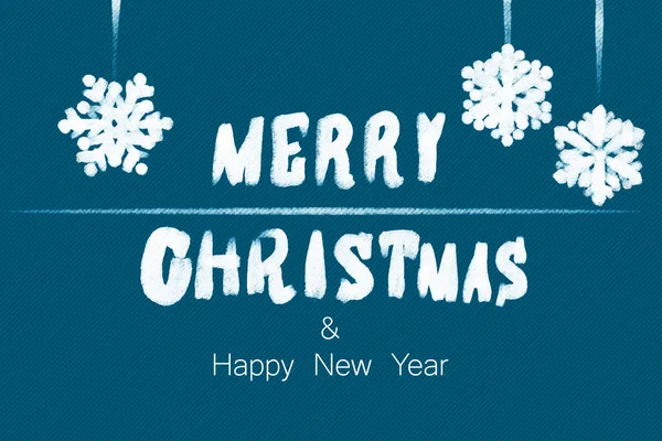 Crăciun Fericit Frumos Text Perie Fundal Albastru Aproape — Fotografie, imagine de stoc