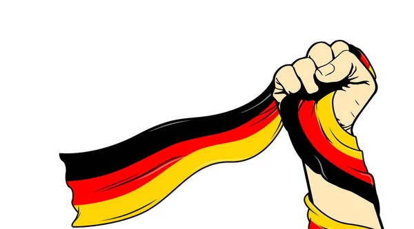 Hand Houdt Vlag Van Duitsland Een Witte Achtergrond Close — Stockfoto