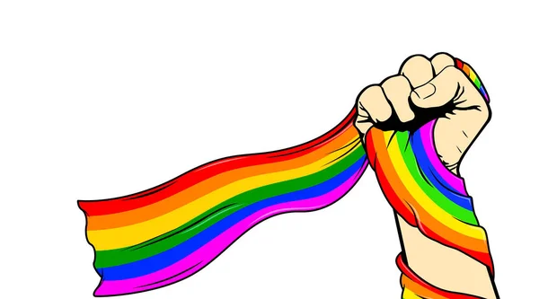 Eine Hand Hält Eine Lgbt Flagge Auf Weißem Hintergrund Großaufnahme — Stockfoto