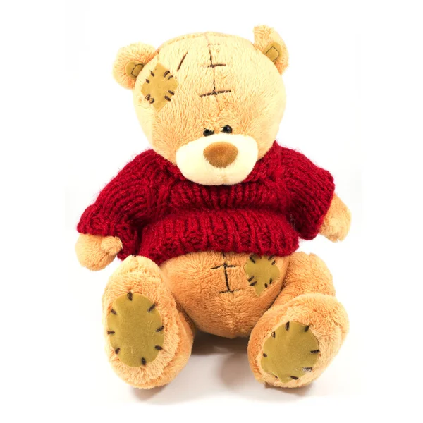 Hand gemachter Teddybär auf weißem Hintergrund — Stockfoto