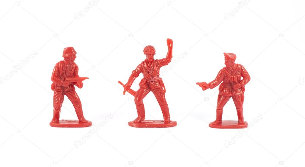 plastic toy soldiers on white background