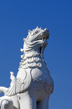 Leo taş mavi gökyüzü arka plan üzerinde