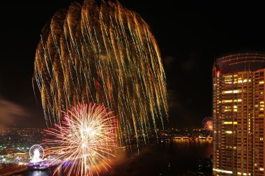 River view havai fişek yeni yıl Bangkok, Tayland