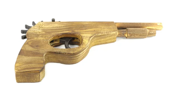 Pistola catapulta in legno su sfondo bianco — Foto Stock