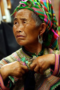 Bac ha, vietnam - 30 Eylül: çiçek h'mong yerli kadınların 30 Eylül 2009 sapa, vietnam, kimliği belirsiz bir kadın. çiçek h'mong kabileleri sapa, vietnam azınlık kabileleri biridir.