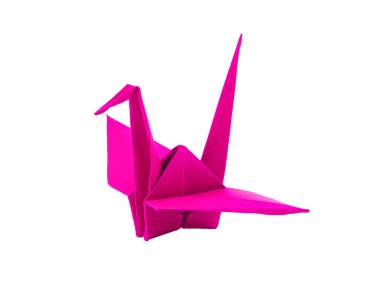 beyaz zemin üzerine pembe origami kağıt kuş