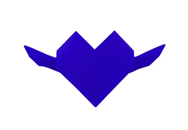 Origami blauw papier hart met schommel op witte achtergrond — Stockfoto