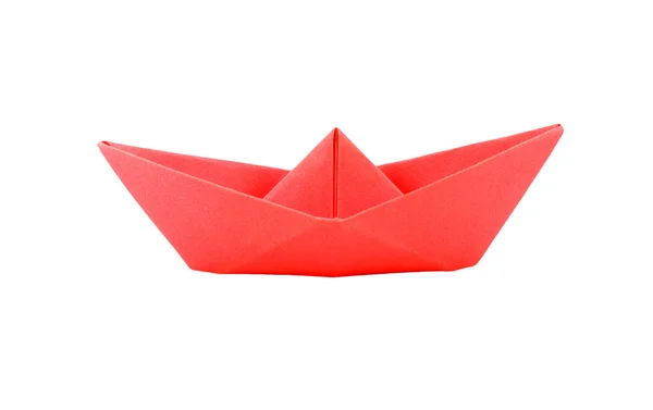 Origami bateau en papier rouge sur fond blanc — Photo