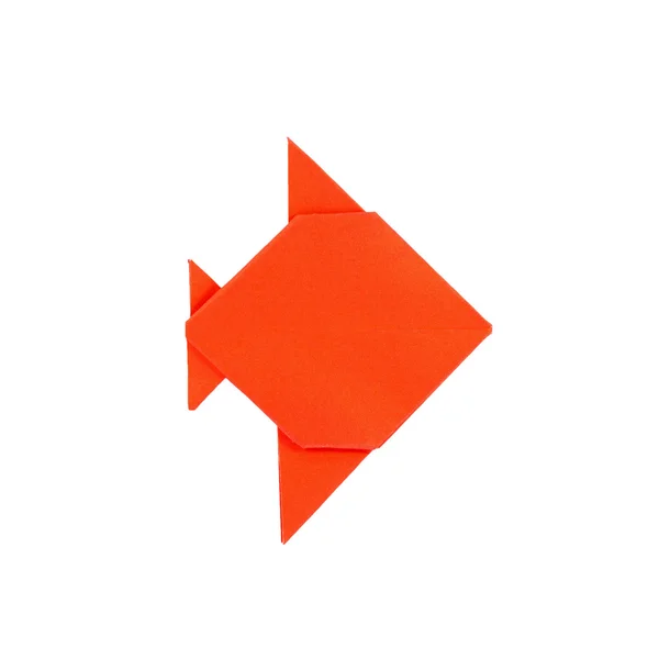 Een oranje vis origami van papier op witte achtergrond — Stockfoto