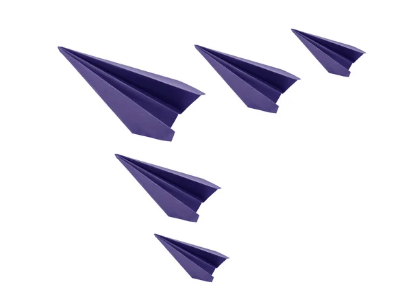 Origami pět modrý papír letadla na bílém pozadí — Stock fotografie
