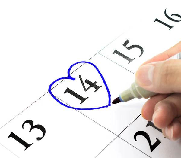 Blue color. Mark on the calendar at 14 — Stock Photo, Image