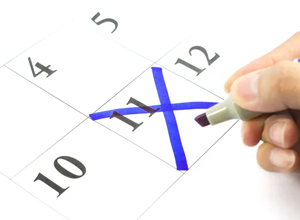 Blue color. Mark on the calendar at 11 — Stock Photo, Image