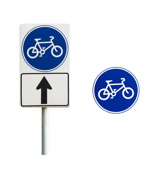 Bicycle sign and bicycle lane on white background — Stock Photo, Image