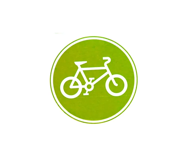 Sinal de bicicleta com cor verde no fundo branco — Fotografia de Stock