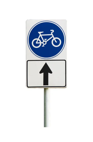 Bicycle sign and bicycle lane on white background — Stock Photo, Image