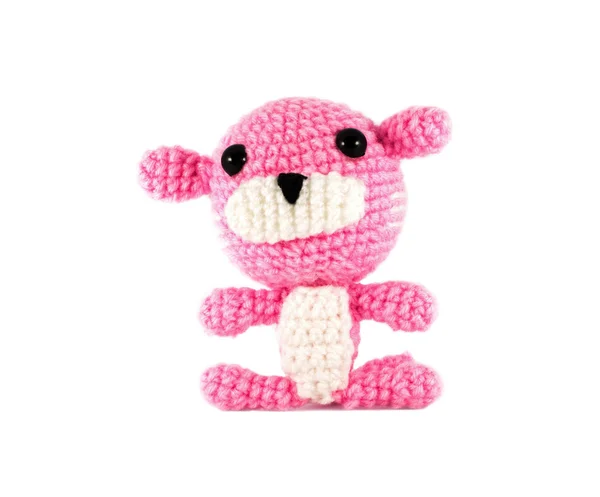 Boneca de tigre rosa de crochê artesanal no fundo branco — Fotografia de Stock