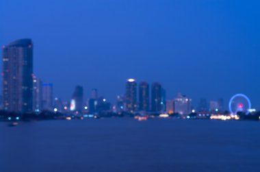 Bangkok cityscape rivew manzaraya twilight saat, bulanık fotoğraf