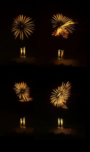 Fireworks set from the boat on the sea — Stock Photo, Image