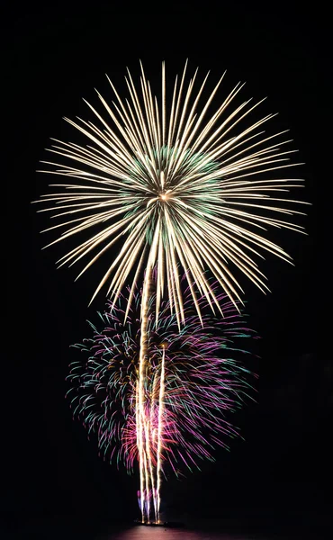 Big Fireworks from the boat on the sea — Stock Photo, Image