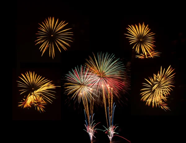 Conjunto de fuegos artificiales de cinco imágenes para celebrar —  Fotos de Stock