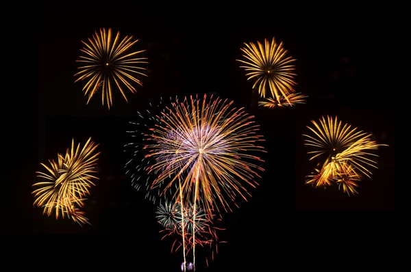 Conjunto de fuegos artificiales de cinco imágenes para celebrar —  Fotos de Stock