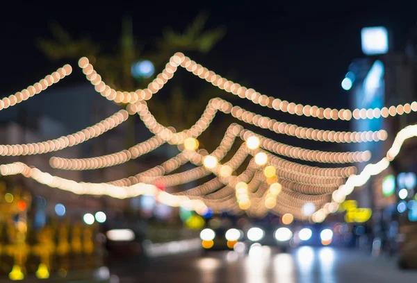 Decorazione illuminazione stradale durante la notte, Blurred Photo bokeh — Foto Stock