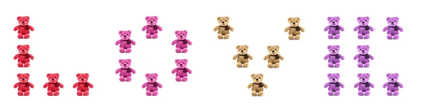 TEDDY BEAR cuatro colores con carácter LOVE sobre fondo blanco — Foto de Stock