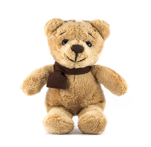 TEDDY BEAR couleur marron avec écharpe sur fond blanc — Photo