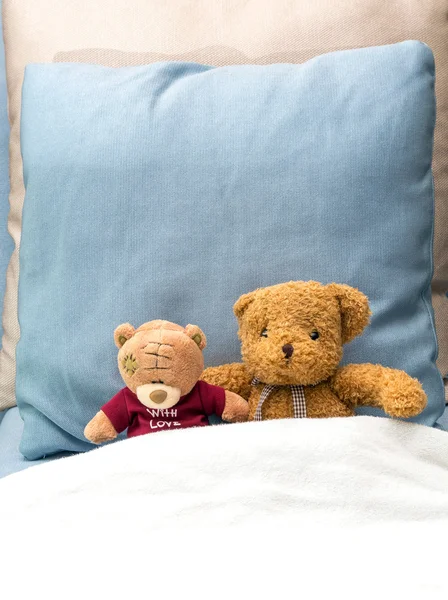 两只泰迪熊棕色颜色在床上 — 图库照片